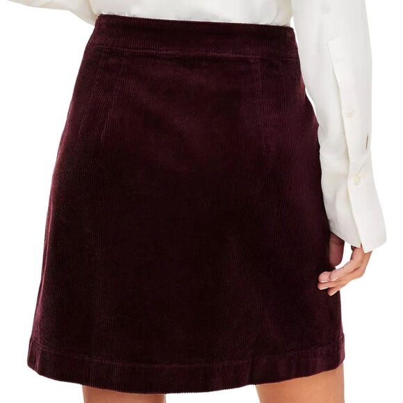 LOFT Corduroy Mini Pocket Skirt in Deep Burgundy Size 8 NWT - Picture 3 of 7